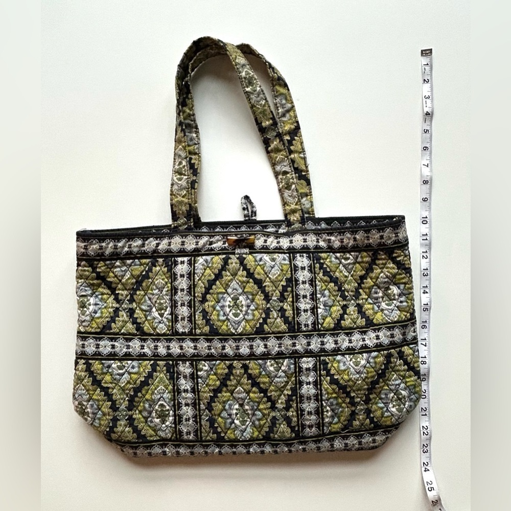 Vera Bradley Large Tote Shoulder Bag Toggle Purse Dbl Handle paisley green white
